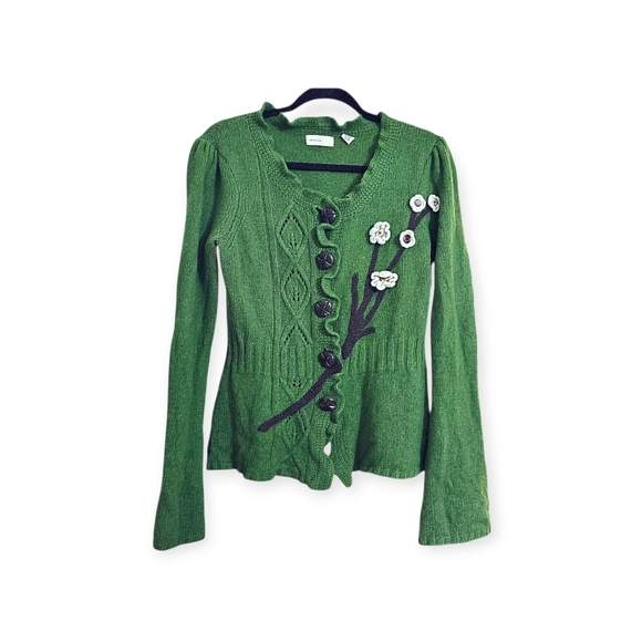 Sleeping On Snow Sweaters - RARE Anthropologie Sleeping On Snow Wool Angora Floral Applique Cardigan Sweater